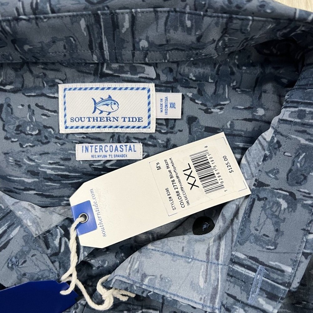 Southern Tide Blue Patterned Casual Button Down S… - image 6